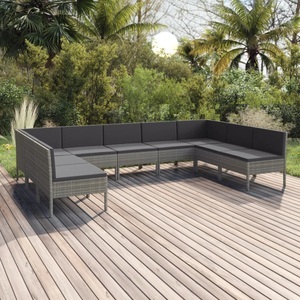 vidaXL, vidaXL 9-tlg. Garten-Lounge-Set mit Auflagen Poly Rattan Grau