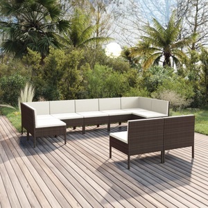 vidaXL, vidaXL 9-tlg. Garten-Lounge-Set mit Auflagen Poly Rattan Braun