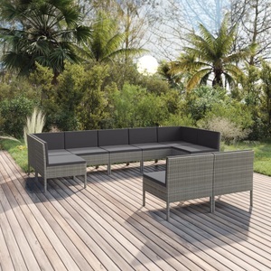 vidaXL, vidaXL 9-tlg. Garten-Lounge-Set mit Auflagen Poly Rattan Grau