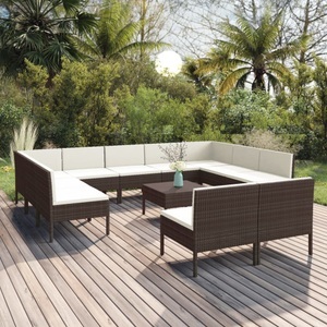 vidaXL, vidaXL 12-tlg. Garten-Lounge-Set mit Auflagen Poly Rattan Braun