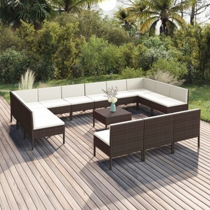 vidaXL, vidaXL 14-tlg. Garten-Lounge-Set mit Auflagen Poly Rattan Braun