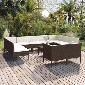 vidaXL, vidaXL 12-tlg. Garten-Lounge-Set mit Auflagen Poly Rattan Braun