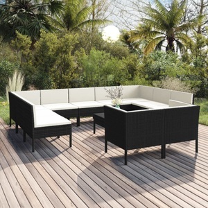 vidaXL, vidaXL 12-tlg. Garten-Lounge-Set mit Auflagen Poly Rattan Schwarz