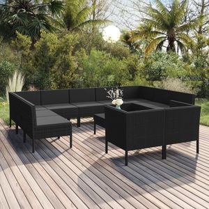 vidaXL, vidaXL 12-tlg. Garten-Lounge-Set mit Auflagen Poly Rattan Schwarz