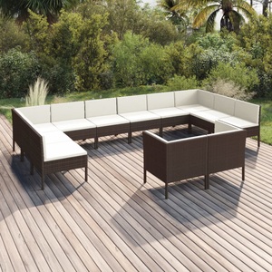 vidaXL, vidaXL 12-tlg. Garten-Lounge-Set mit Auflagen Poly Rattan Braun