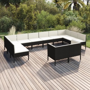 vidaXL, vidaXL 12-tlg. Garten-Lounge-Set mit Auflagen Poly Rattan Schwarz