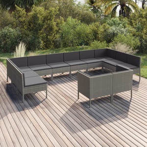 vidaXL, vidaXL 12-tlg. Garten-Lounge-Set mit Auflagen Poly Rattan Grau