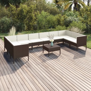 vidaXL, vidaXL 11-tlg. Garten-Lounge-Set mit Auflagen Poly Rattan Braun