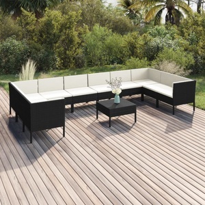 vidaXL, vidaXL 11-tlg. Garten-Lounge-Set mit Auflagen Poly Rattan Schwarz