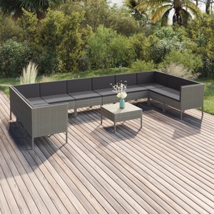 vidaXL, vidaXL 11-tlg. Garten-Lounge-Set mit Auflagen Poly Rattan Grau