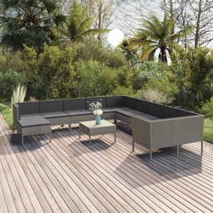 vidaXL, vidaXL 12-tlg. Garten-Lounge-Set mit Auflagen Poly Rattan Grau