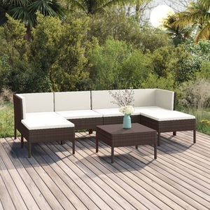 vidaXL, vidaXL 7-tlg. Garten-Lounge-Set mit Auflagen Poly Rattan Braun