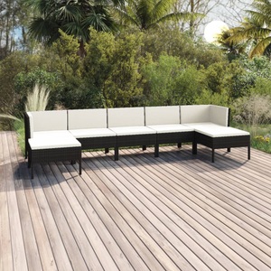 vidaXL 7-tlg. Garten-Lounge-Set mit Auflagen Poly Rattan Schwarz