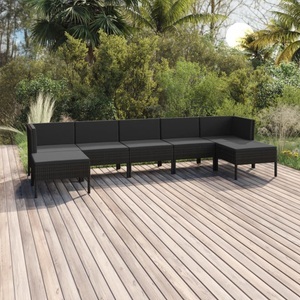 vidaXL, vidaXL 7-tlg. Garten-Lounge-Set mit Auflagen Poly Rattan Schwarz