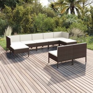 vidaXL, vidaXL 9-tlg. Garten-Lounge-Set mit Auflagen Poly Rattan Braun
