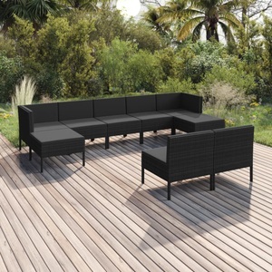 vidaXL, vidaXL 9-tlg. Garten-Lounge-Set mit Auflagen Poly Rattan Schwarz