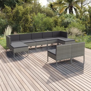 vidaXL, vidaXL 9-tlg. Garten-Lounge-Set mit Auflagen Poly Rattan Grau
