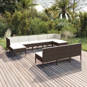 vidaXL, vidaXL 10-tlg. Garten-Lounge-Set mit Auflagen Poly Rattan Braun