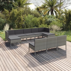 vidaXL, vidaXL 10-tlg. Garten-Lounge-Set mit Auflagen Poly Rattan Grau