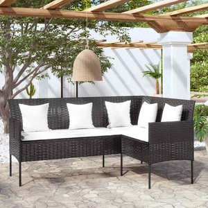 vidaXL, vidaXL Sofa in L-Form mit Kissen Poly Rattan Schwarz