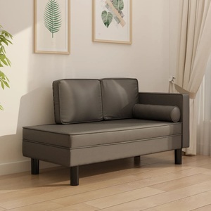 vidaXL, vidaXL Chaiselongue mit Kissen und Nackenrolle Grau Kunstleder, 