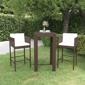 vidaXL, vidaXL 3-tlg. Gartenbar-Set mit Kissen Poly Rattan Braun, vidaXL 3-tlg. Gartenbar-Set mit Kissen Poly Rattan Braun