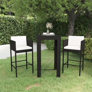 vidaXL, vidaXL 3-tlg. Gartenbar-Set mit Kissen Poly Rattan Schwarz, 