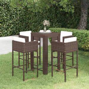 vidaXL, vidaXL 5-tlg. Gartenbar-Set mit Kissen Poly Rattan Braun, vidaXL 5-tlg. Gartenbar-Set mit Kissen Poly Rattan Braun