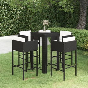 vidaXL, vidaXL 5-tlg. Gartenbar-Set mit Kissen Poly Rattan Schwarz, 