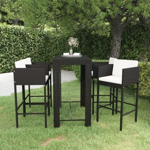 vidaXL, vidaXL 5-tlg. Gartenbar-Set mit Kissen Poly Rattan Schwarz, vidaXL 5-tlg. Gartenbar-Set mit Kissen Poly Rattan Schwarz