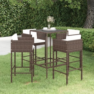 vidaXL, vidaXL 5-tlg. Gartenbar-Set mit Kissen Poly Rattan Braun, vidaXL 5-tlg. Gartenbar-Set mit Kissen Poly Rattan Braun