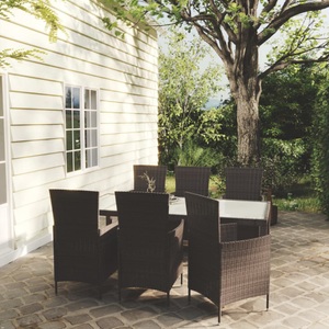 vidaXL, vidaXL 7-tlg. Garten-Essgruppe mit Auflagen Poly Rattan Braun, 