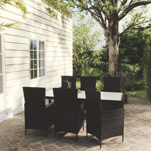 vidaXL, vidaXL 7-tlg. Garten-Essgruppe mit Auflagen Poly Rattan Schwarz, vidaXL 7-tlg. Garten-Essgruppe mit Auflagen Poly Rattan Schwarz