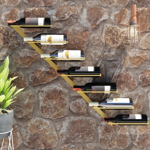 vidaXL, vidaXL Wand-Weinregal für 7 Flaschen Golden Metall, vidaXL Wand-Weinregal für 7 Flaschen Golden Metall