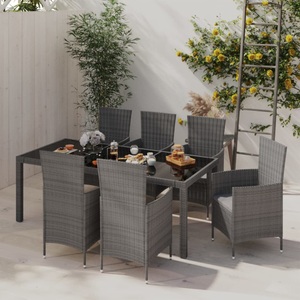vidaXL, vidaXL 7-tlg. Garten-Essgruppe mit Auflagen Poly Rattan Grau, vidaXL 7-tlg. Garten-Essgruppe mit Kissen Poly Rattan Grau