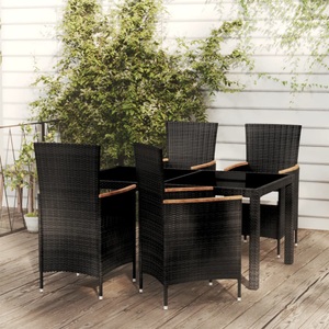 vidaXL, vidaXL 5-tlg. Garten-Essgruppe mit Auflagen Poly Rattan Schwarz, vidaXL 5-tlg. Garten-Essgruppe mit Kissen Poly Rattan Schwarz