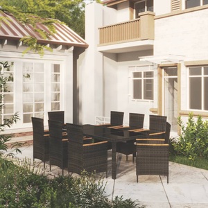 vidaXL, vidaXL 9-tlg. Garten-Essgruppe mit Kissen Poly Rattan Schwarz, vidaXL 9-tlg. Garten-Essgruppe mit Kissen Poly Rattan Schwarz
