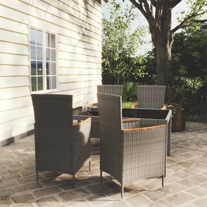 vidaXL, vidaXL 5-tlg. Garten-Essgruppe mit Auflagen Poly Rattan Grau, vidaXL 5-tlg. Garten-Essgruppe mit Kissen Poly Rattan Grau