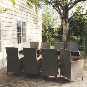 vidaXL, vidaXL 9-tlg. Garten-Essgruppe mit Auflagen Poly Rattan Grau, vidaXL 9-tlg. Garten-Essgruppe mit Kissen Poly Rattan Grau