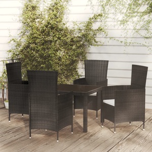 vidaXL, vidaXL 5-tlg. Garten-Essgruppe mit Auflagen Poly Rattan Schwarz, vidaXL 5-tlg. Garten-Essgruppe mit Kissen Poly Rattan Schwarz
