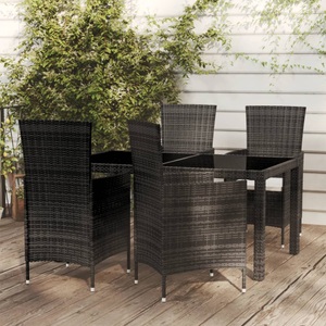 vidaXL, vidaXL 5-tlg. Garten-Essgruppe mit Auflagen Poly Rattan Schwarz, vidaXL 5-tlg. Garten-Essgruppe mit Kissen Poly Rattan Schwarz