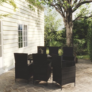 vidaXL, vidaXL 7-tlg. Garten-Essgruppe mit Auflagen Poly Rattan Schwarz, vidaXL 7-tlg. Garten-Essgruppe mit Auflagen Poly Rattan Schwarz