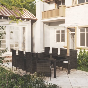 vidaXL, vidaXL 9-tlg. Garten-Essgruppe mit Kissen Poly Rattan Schwarz, vidaXL 9-tlg. Garten-Essgruppe mit Kissen Poly Rattan Schwarz