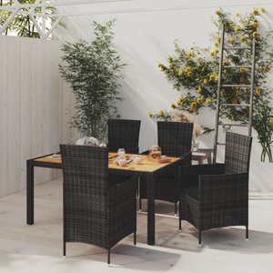vidaXL, vidaXL 5-tlg. Garten-Essgruppe mit Auflagen Poly Rattan Schwarz, 