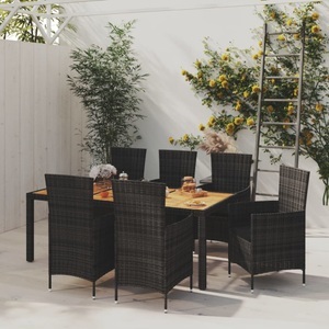 vidaXL, vidaXL 7-tlg. Garten-Essgruppe mit Auflagen Poly Rattan Schwarz, 