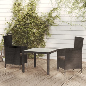 vidaXL, vidaXL 3-tlg. Garten-Essgruppe mit Auflagen Poly Rattan Schwarz, vidaXL 3-tlg. Garten-Essgruppe mit Auflagen Poly Rattan Schwarz
