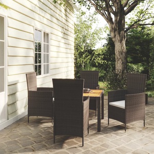 vidaXL, vidaXL 5-tlg. Garten-Essgruppe mit Auflagen Poly Rattan Schwarz, 
