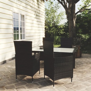 vidaXL, vidaXL 5-tlg. Garten-Essgruppe mit Auflagen Poly Rattan Schwarz, 