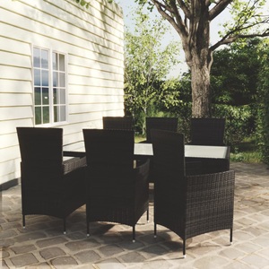 vidaXL, vidaXL 7-tlg. Garten-Essgruppe mit Auflagen Poly Rattan Schwarz, 