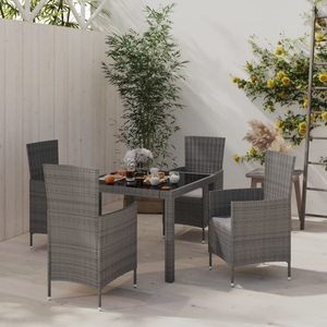vidaXL, vidaXL 5-tlg. Garten-Essgruppe mit Auflagen Poly Rattan Grau, vidaXL 5-tlg. Garten-Essgruppe mit Kissen Poly Rattan Grau